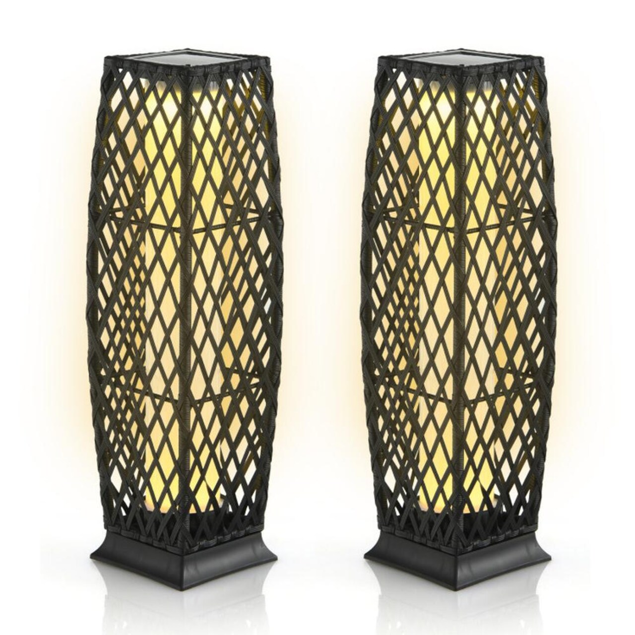 Edge Collections - Solar-Powered Outdoor Wicker Floor Lamp for Ambient Lighting - 2 Piece